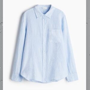 H&M 100% linen light blue beachy button front women’s top size medium